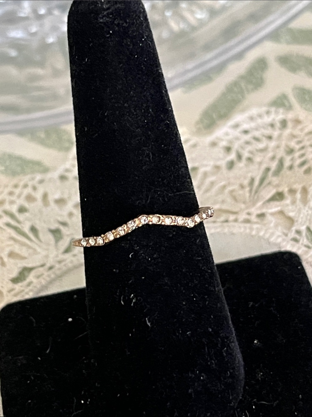 Gold Tone Wave Band Ring with CZ Accents | Size 8.25 | Minimal Modern Stackable